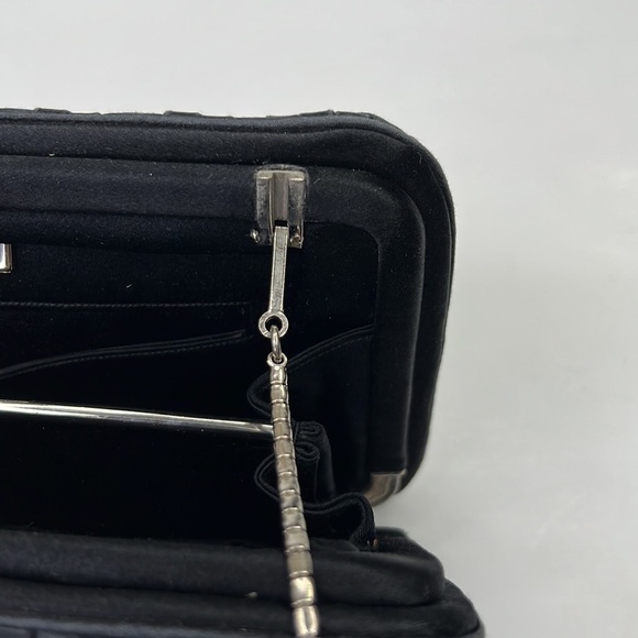 JUDITH LEIBER Vintage Black Silk Woven Clutch Shoulder Bag Evening Handbag - Picture 8 of 12